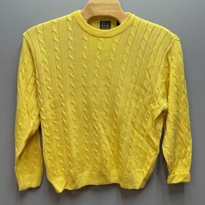 Vintage Jos A Bank Mercerized Cotton Cable Knit Sweater Mens L Yellow Crewneck